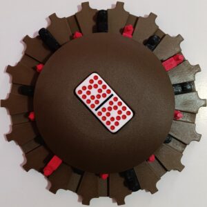 Black & Red Trains on Walnut Color Board 18 domino slots