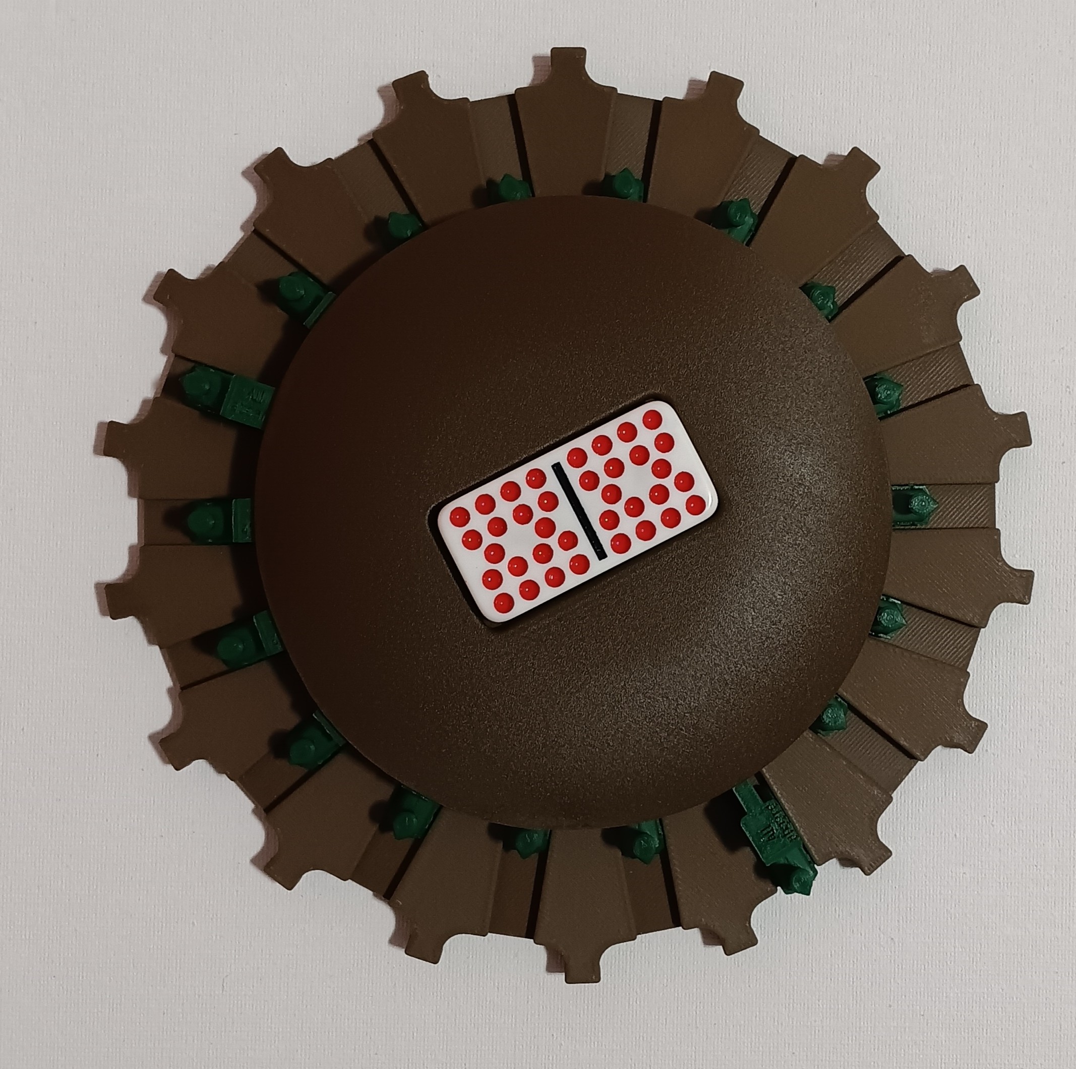 Dark Green Trains on Walnut Color Board 18 domino slots