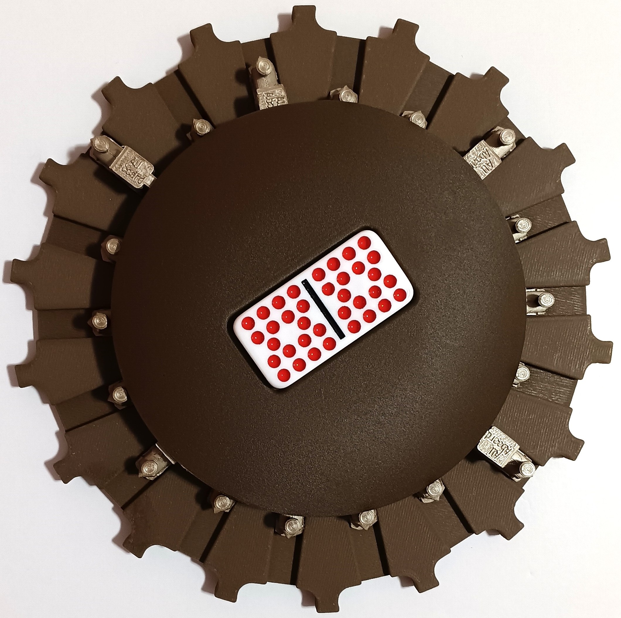 Metallic Trains on Walnut Color Board 18 domino slots