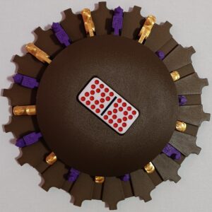 Purple & Gold Trains on Walnut Color Board 18 domino slots