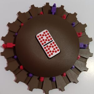 Purple & Raspberry Trains on Walnut Color Board 18 domino slots