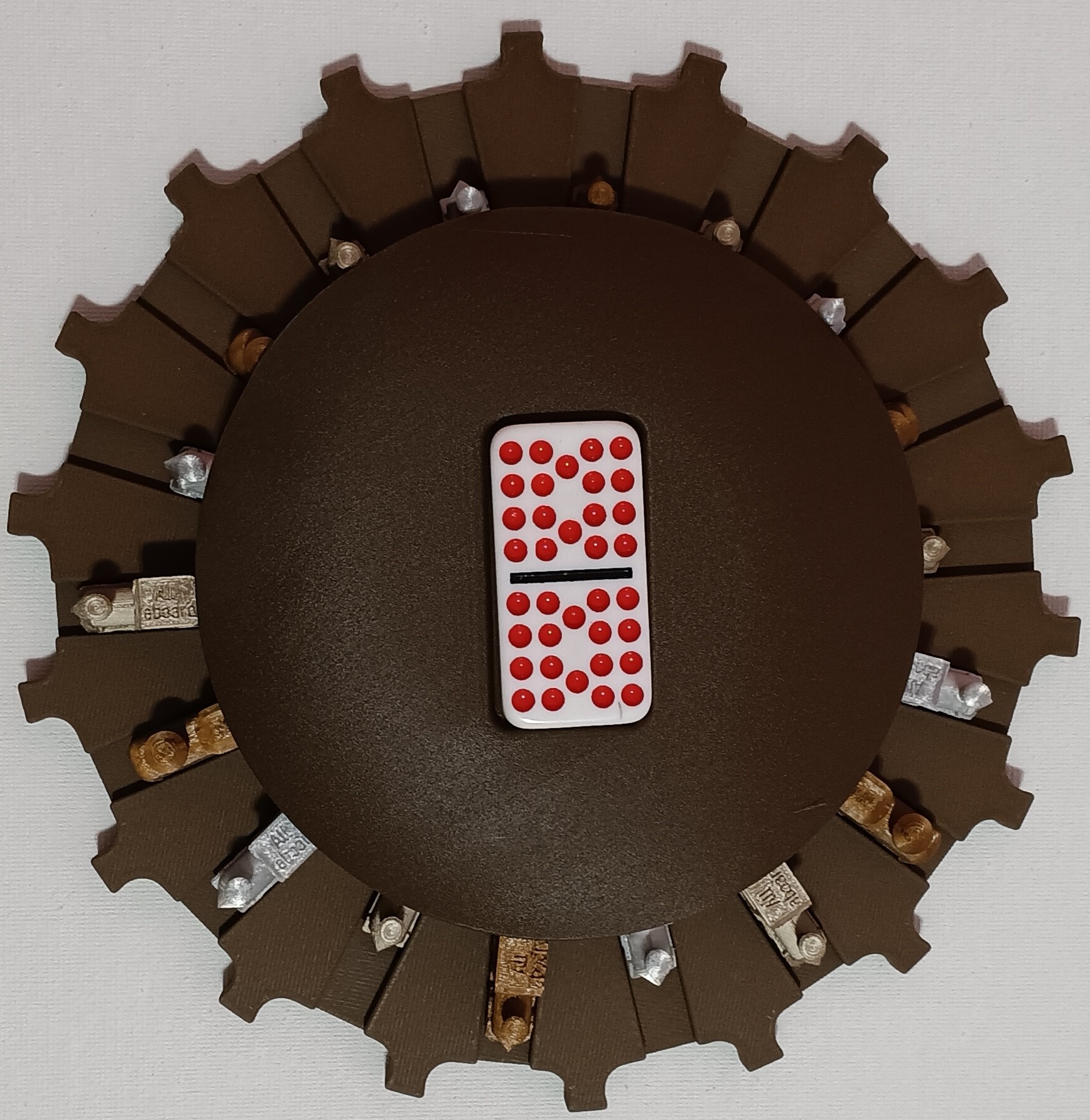 Silver, Bronze & Metallic Trains on Walnut Color Board 18 domino slots