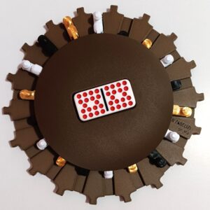 White, Gold & Black Trains on Walnut Color Board 18 domino slots