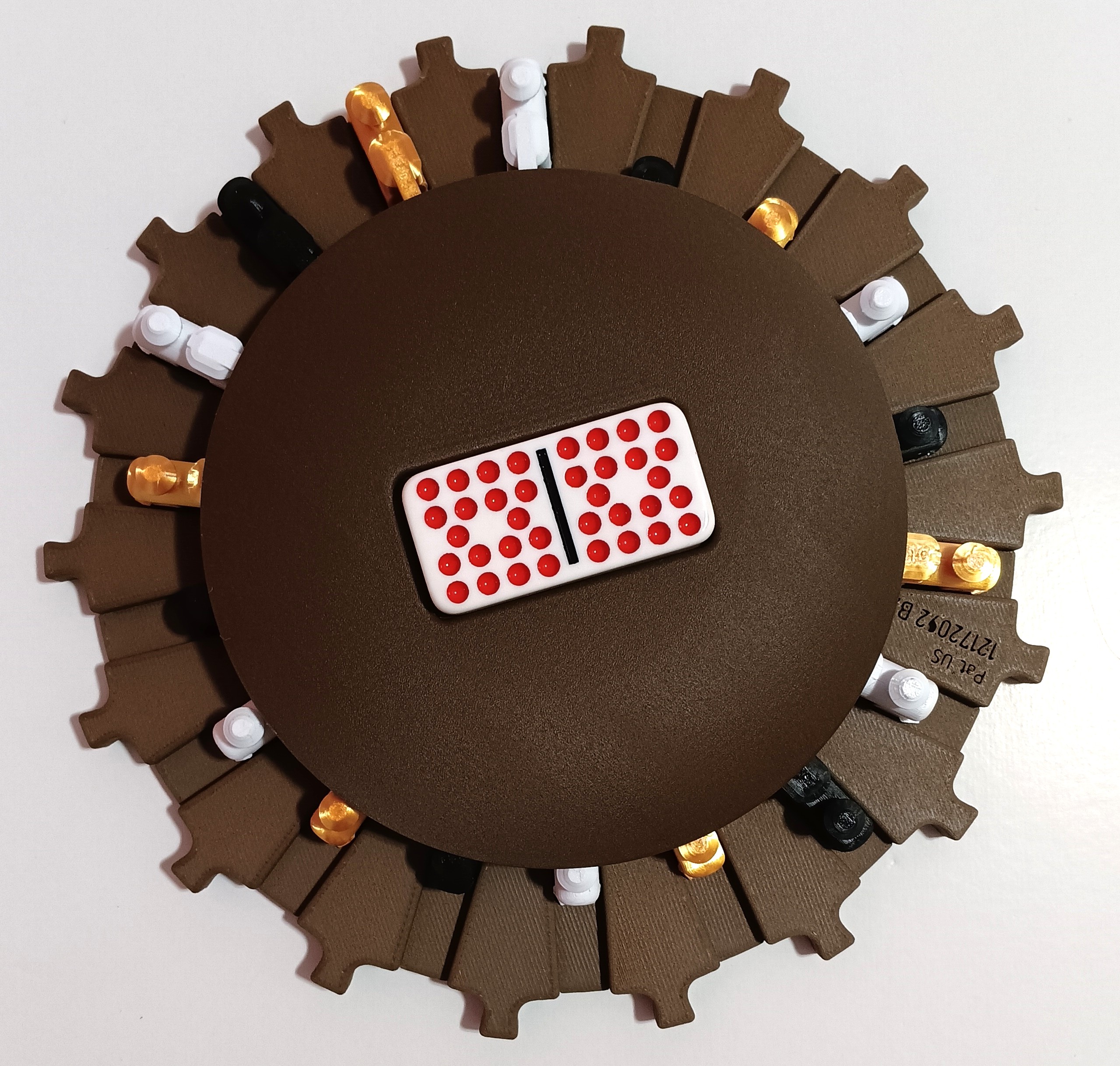 White, Gold & Black Trains on Walnut Color Board 18 domino slots