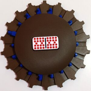 Dark Blue Trains on Walnut Color Board 18 domino slots