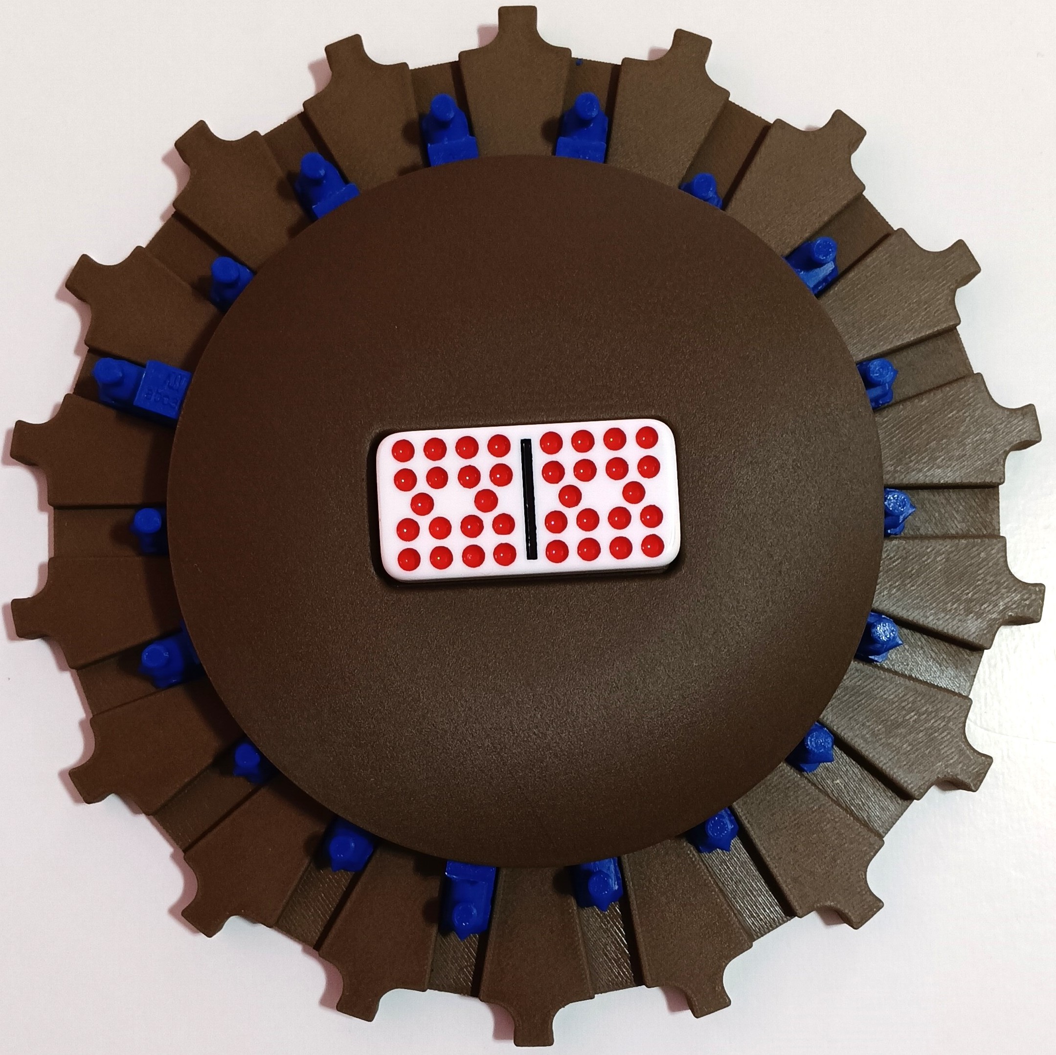 Dark Blue Trains on Walnut Color Board 18 domino slots