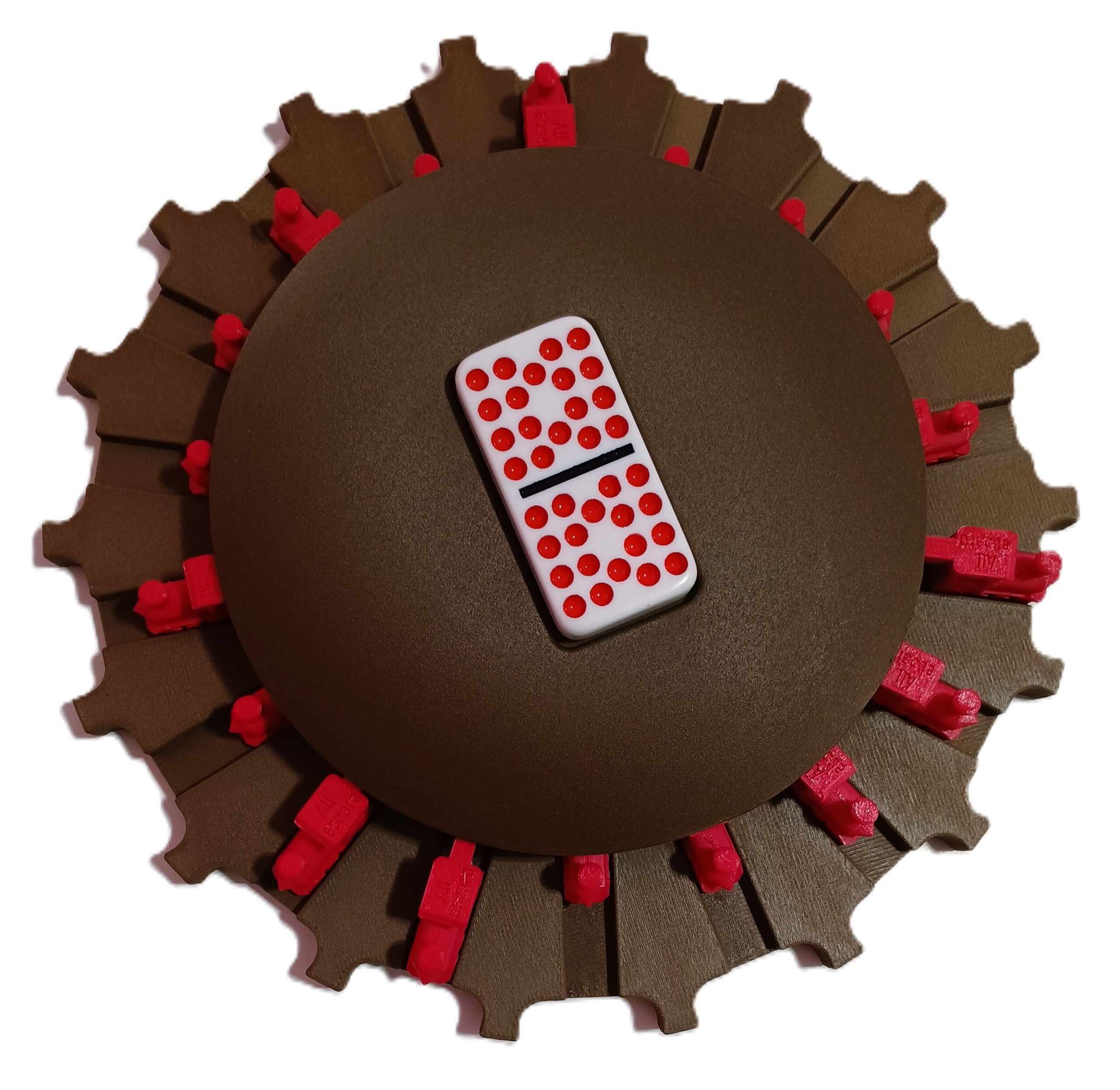 Red Trains on Walnut Color Board 18 domino slots