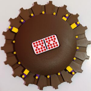 Purple/Yellow Trains on Walnut Color Board 18 domino slots