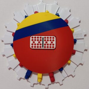Red, Yellow & Blue Trains on Red/Blue/Yellow & White Board 18 domino slots