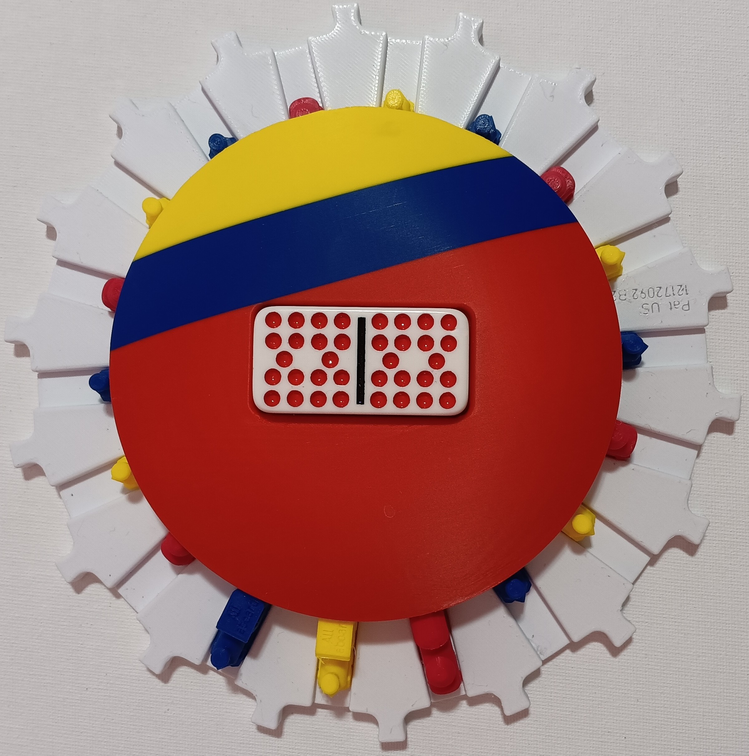 Red, Yellow & Blue Trains on Red/Blue/Yellow & White Board 18 domino slots
